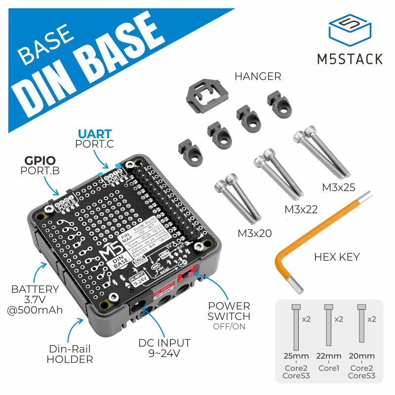 M5Stack Core2 - M5Stack-Base Din Officielle avec Batterie de